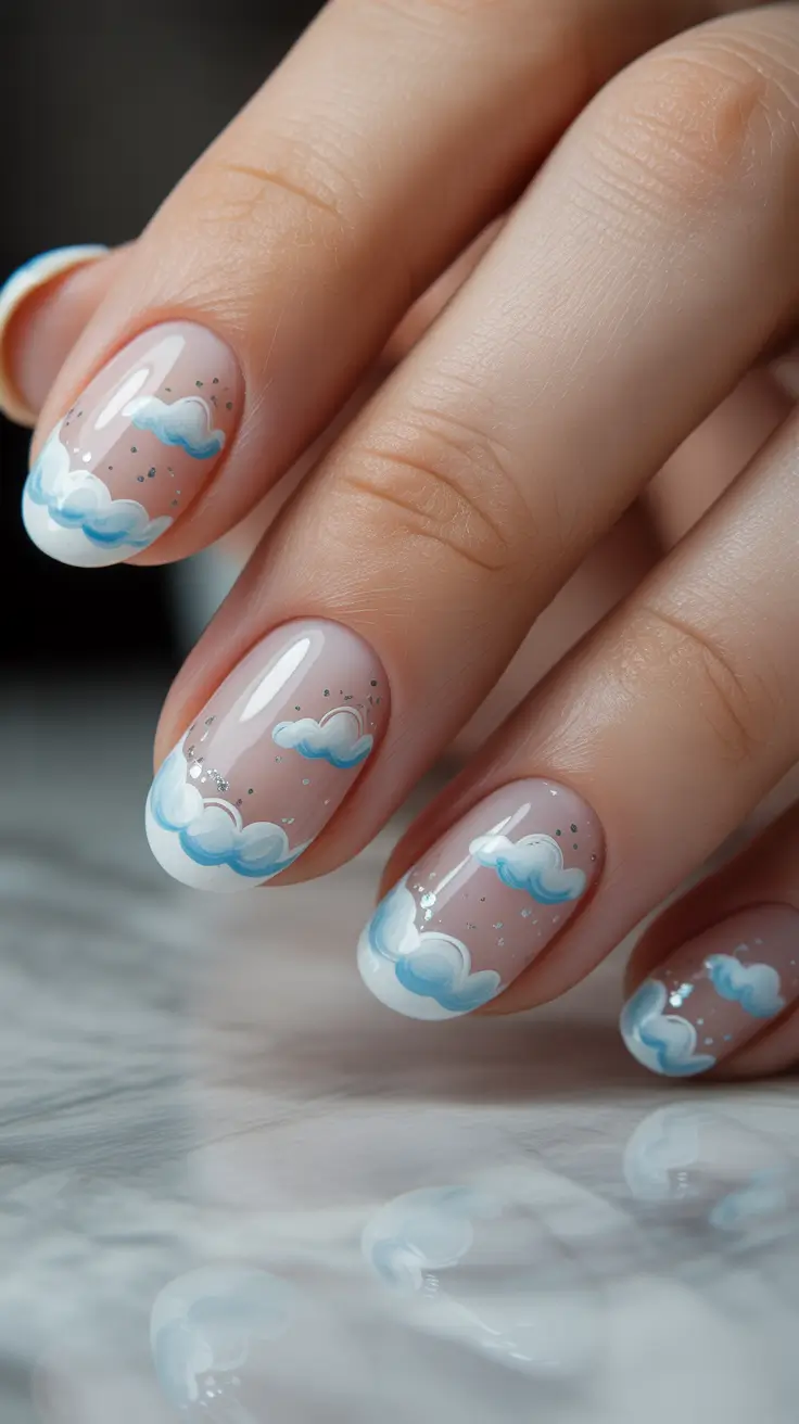Trendy Short Winter Nail 2025-2026 Dreamy Winter Clouds