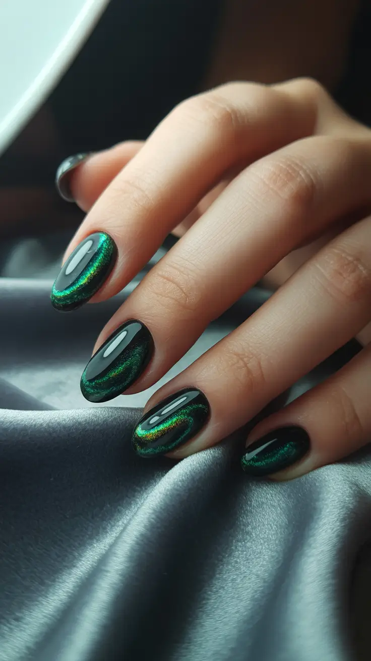 Trendy Short Winter Nail 2025-2026 Emerald Velvet Shine