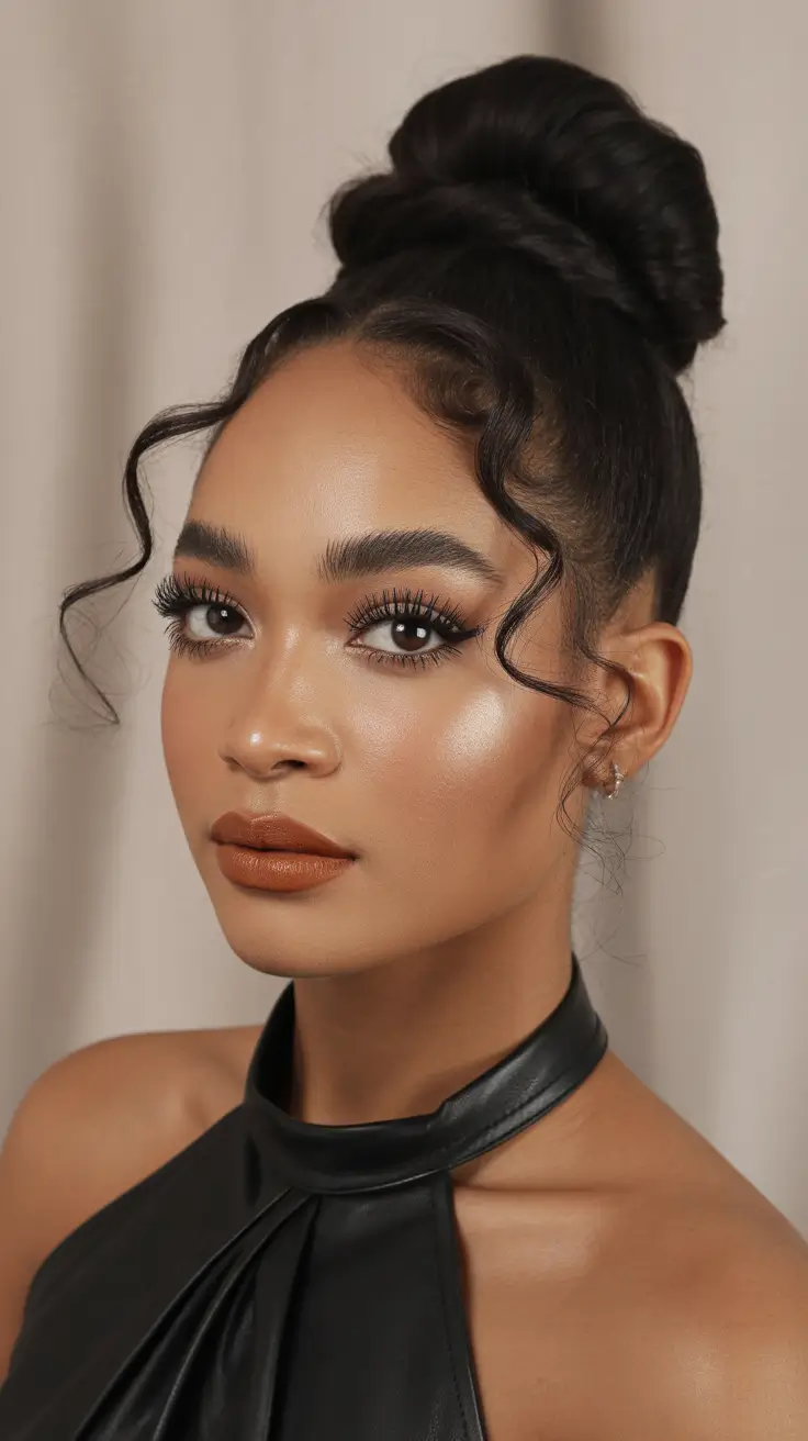 Winter 2025-2026 Hairstyles for Black Women Elegant High Bun with Curls