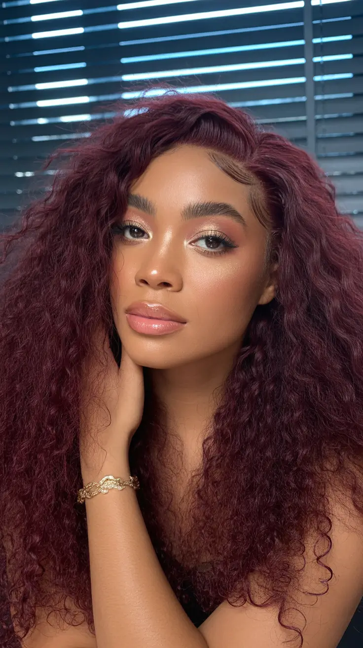 Winter 2025-2026 Hairstyles for Black Women Bold Burgundy Curls