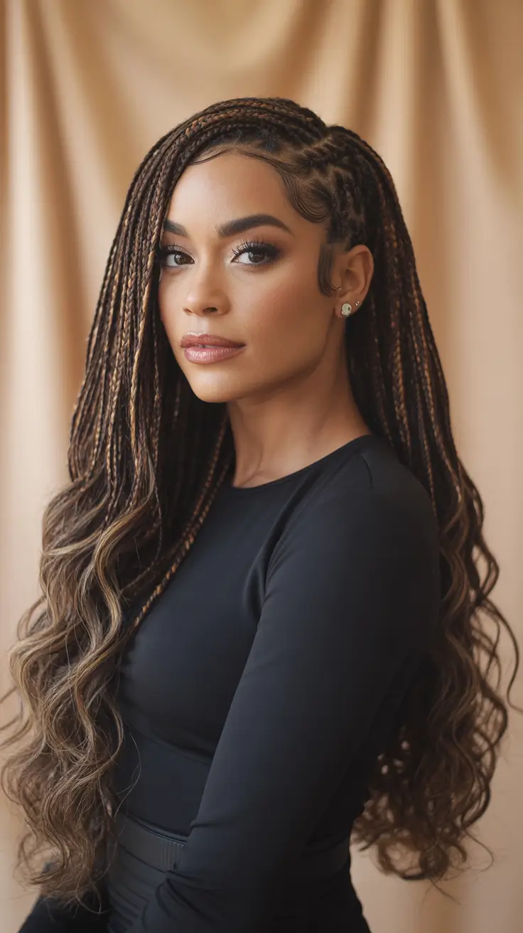 Winter 2025-2026 Hairstyles for Black Women Long Braided Glam with Highlights