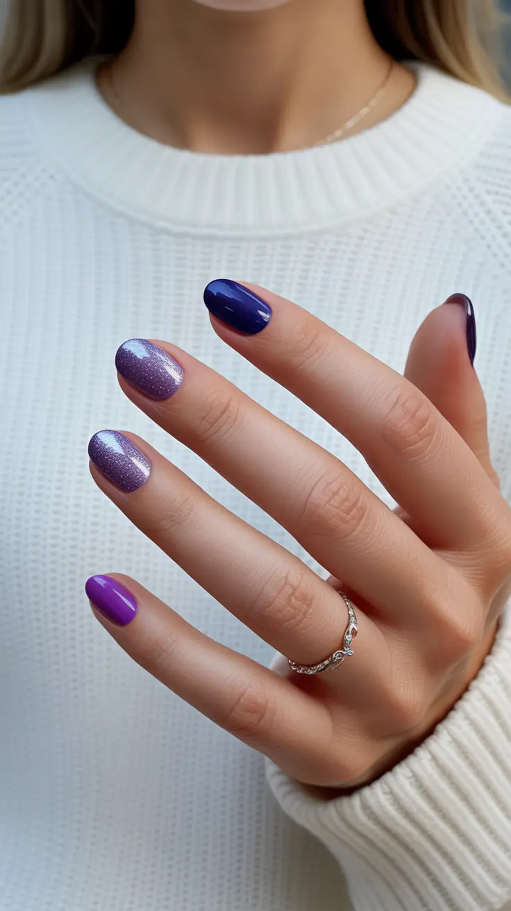 Winter 2025-2026: Nails Ideas Frosted Violet Shimmer
