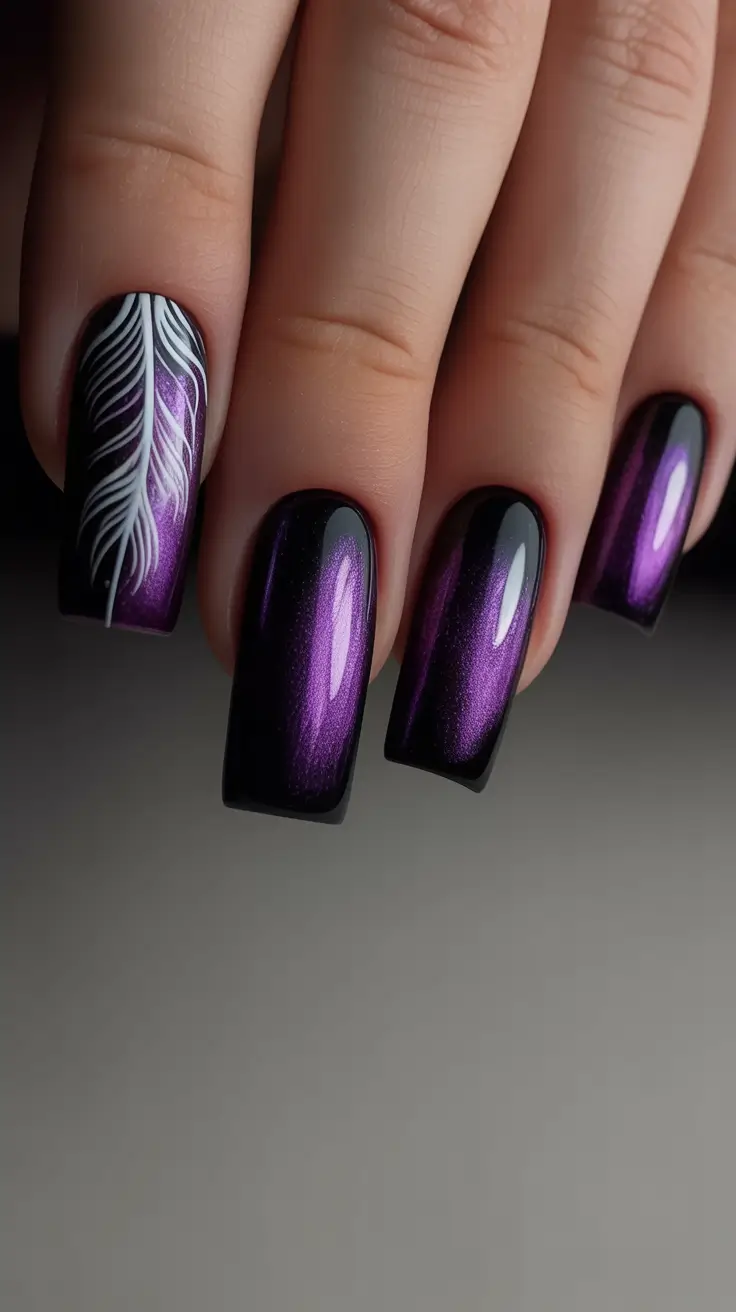 Winter 2025-2026: Nails Ideas Midnight Feather Glam