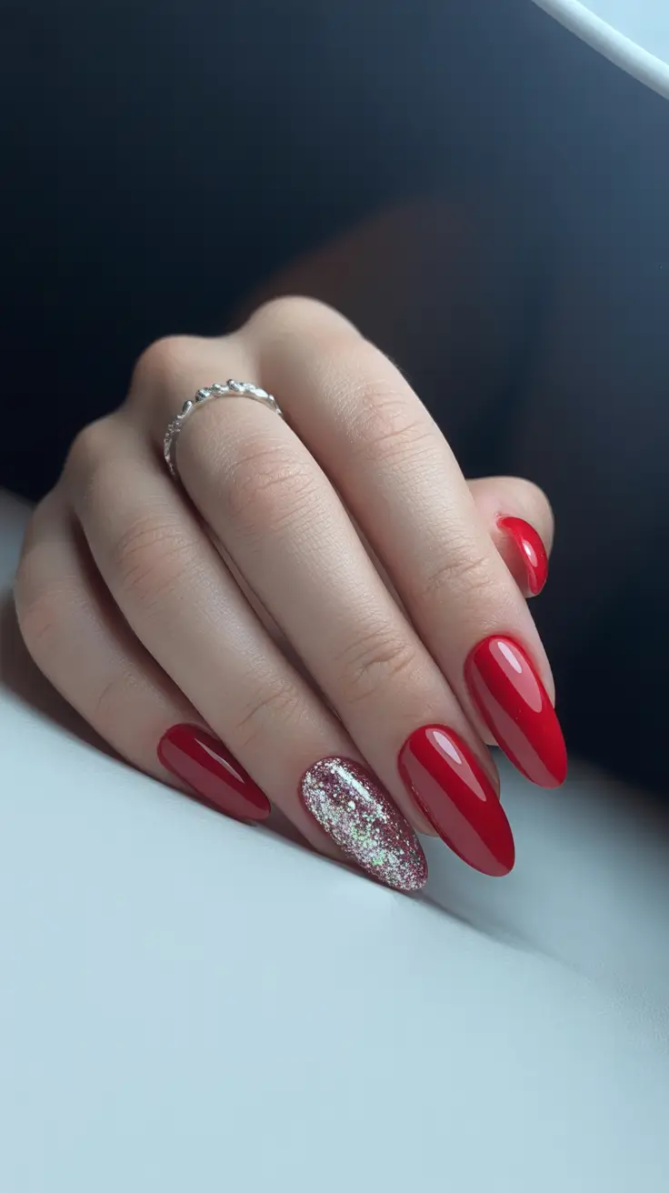 Winter 2025-2026: Nails Ideas Red & Glitter Holiday Mix