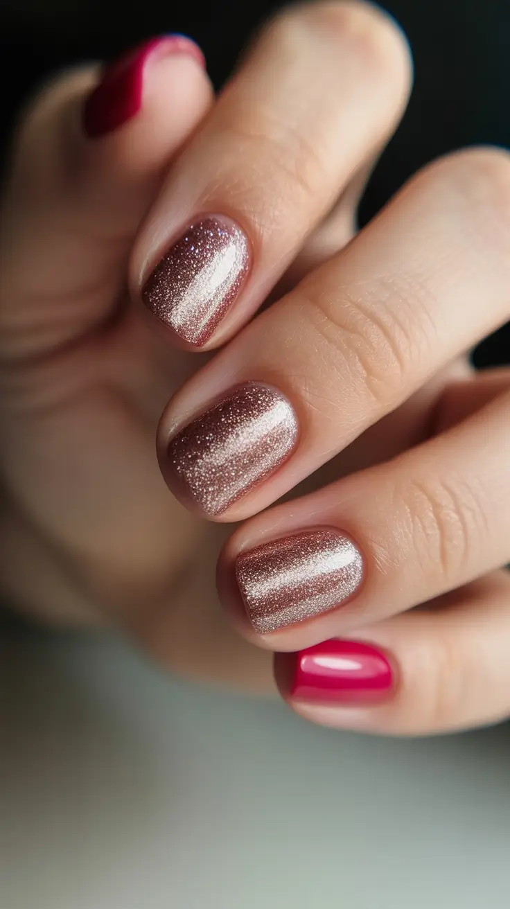 Winter Nail Colors and Designs Ideas 2025-2026 Rosy Glitter Glow