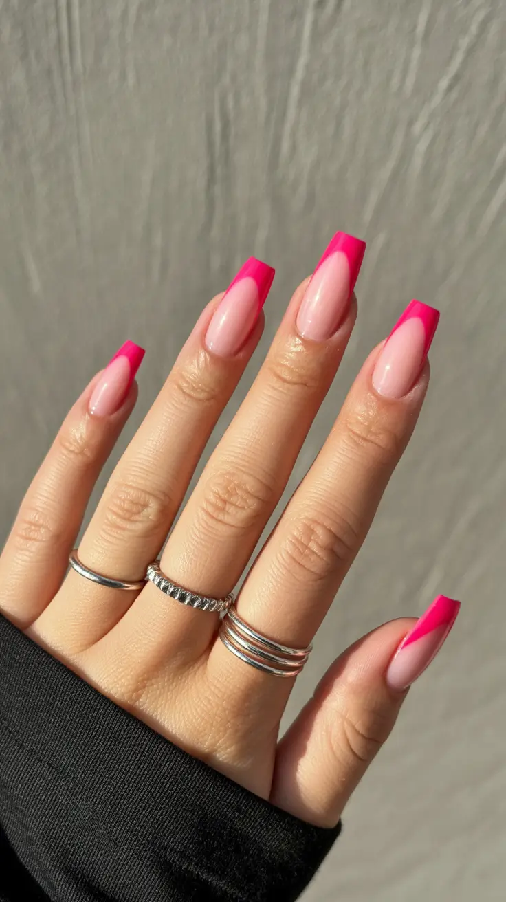 Winter Nail Colors and Designs Ideas 2025-2026 Vivid Pink French Revival