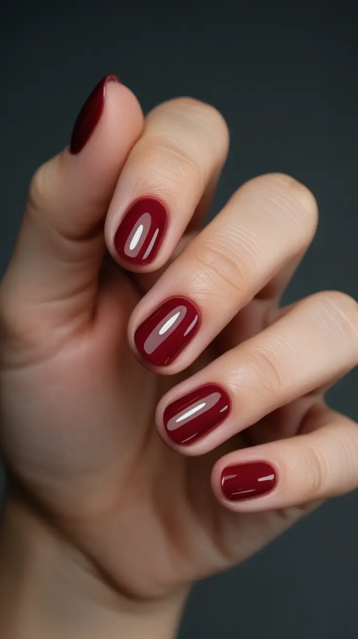 Winter Short Gel Nails Color and Design: 2025 / 2026 Garnet Perfection