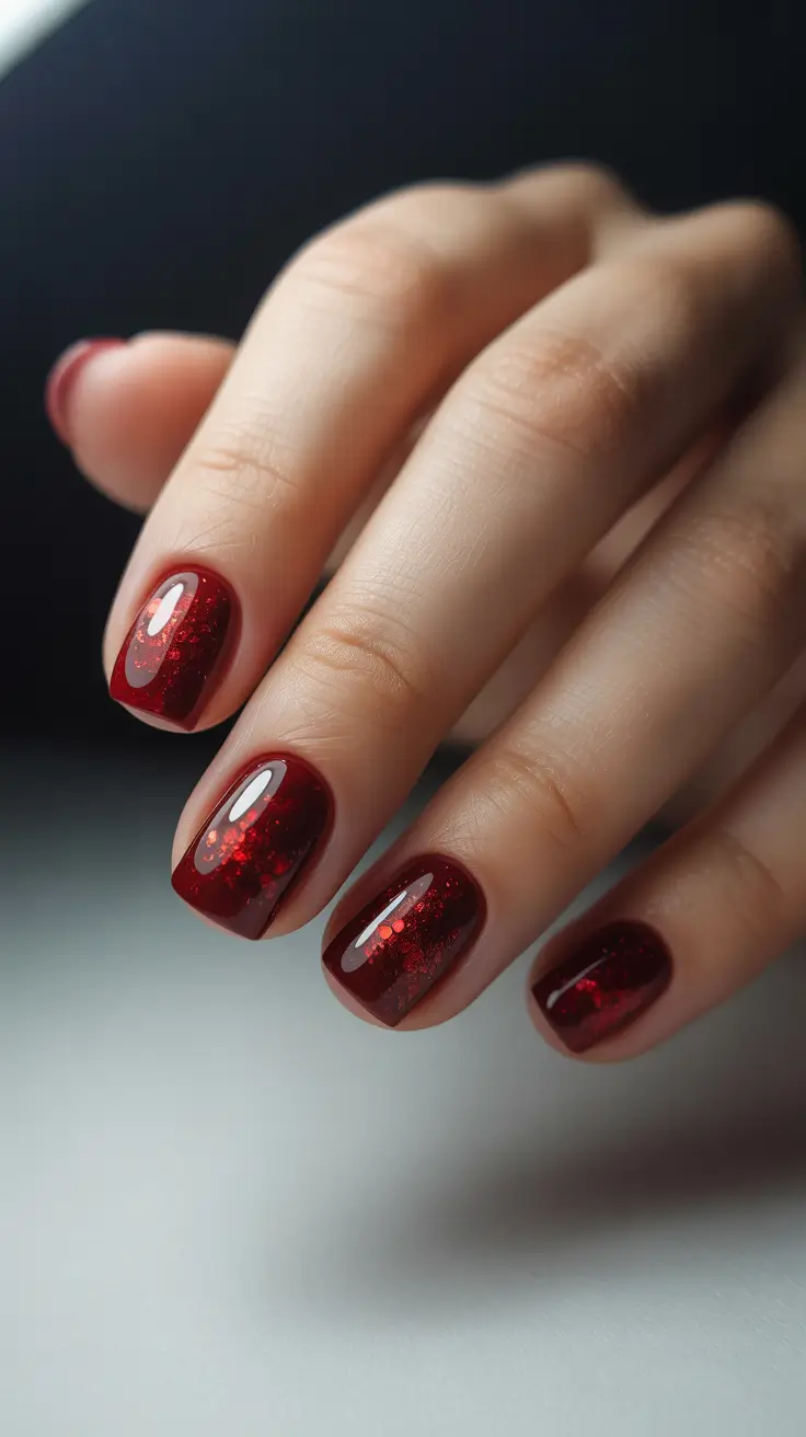 Winter Short Gel Nails Color and Design: 2025 / 2026 Crimson Stardust