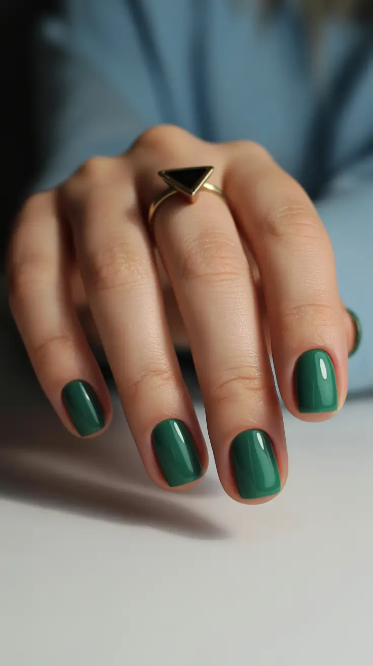 Winter Short Gel Nails Color and Design: 2025 / 2026 Emerald Essence