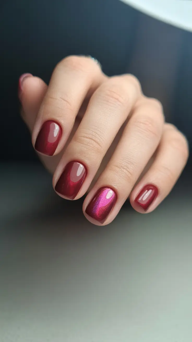 Winter Short Gel Nails Color and Design: 2025 / 2026 Cranberry Shine