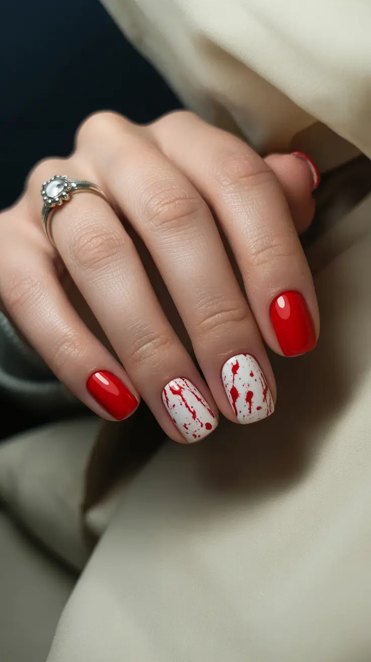 Winter Short Gel Nails Color and Design: 2025 / 2026 Artistic Scarlet Splash