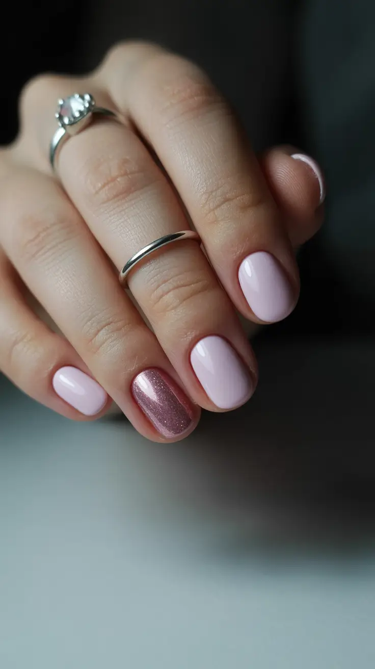 Winter Short Gel Nails Color and Design: 2025 / 2026 Frosted Rose Petal