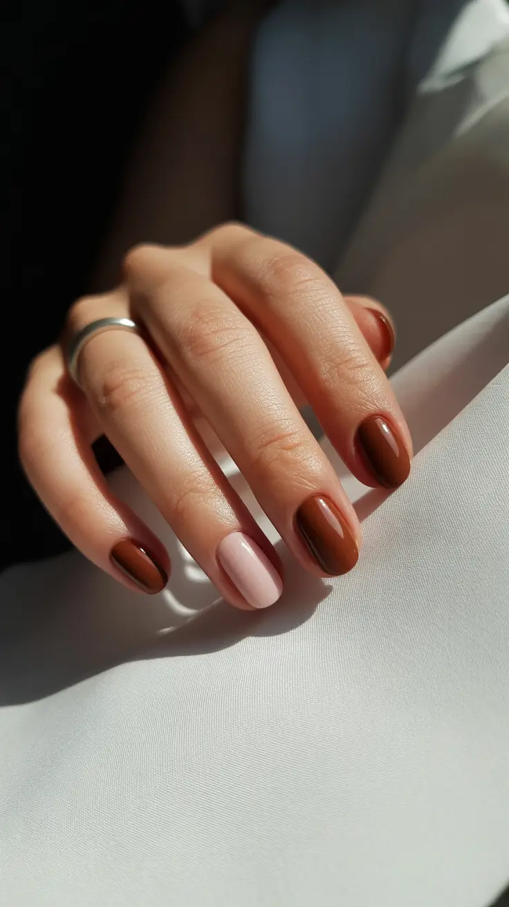 Winter Short Gel Nails Color and Design: 2025 / 2026 Caramel Latte Mix