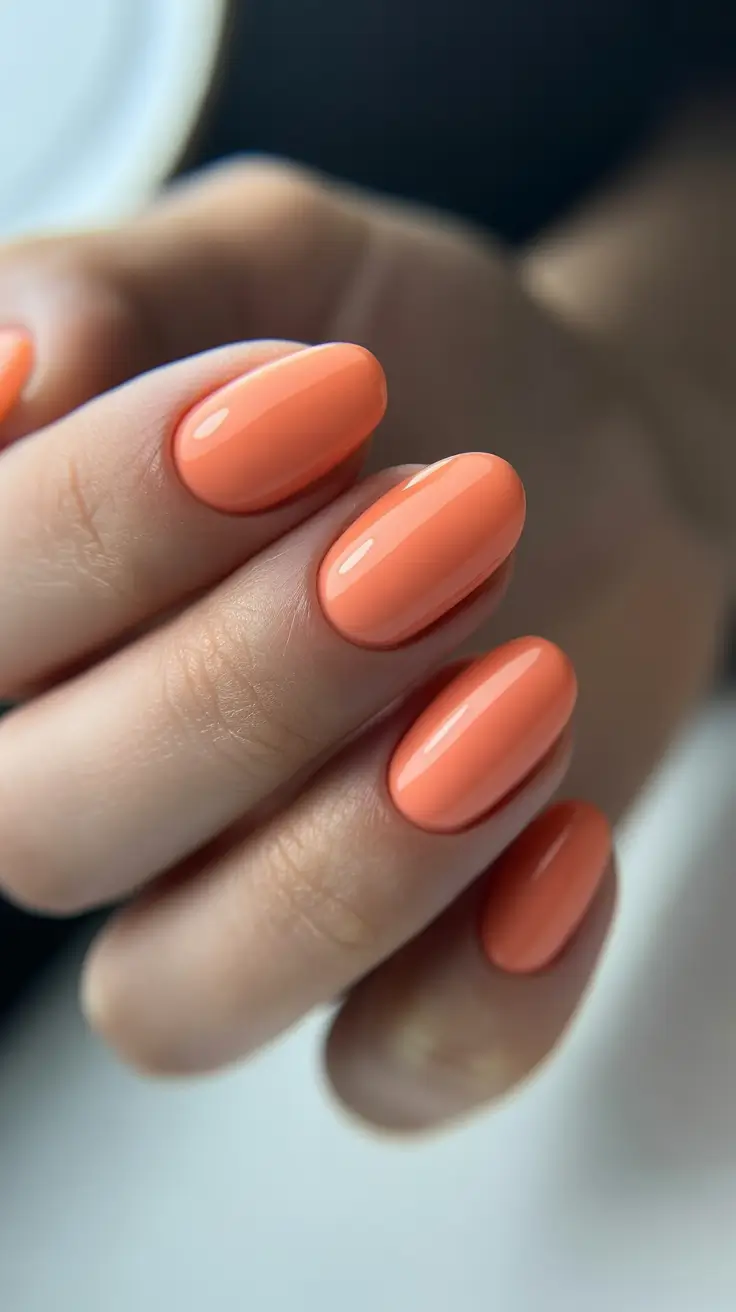 Winter Short Gel Nails Color and Design: 2025 / 2026 Spiced Coral Glow