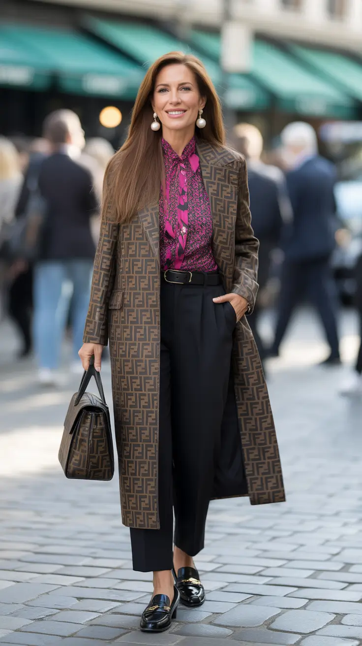 best outfits for women over 40 in 2026 Pattern Play with Power Energy