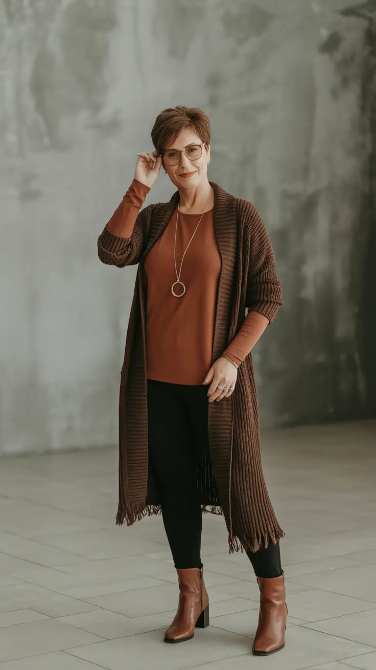 best outfits for women over 40 in 2026 Layered Chocolate Comfort