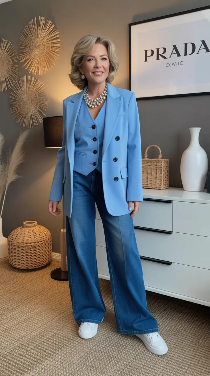 best outfits for women over 40 in 2026 Blue Power Suit Reimagined