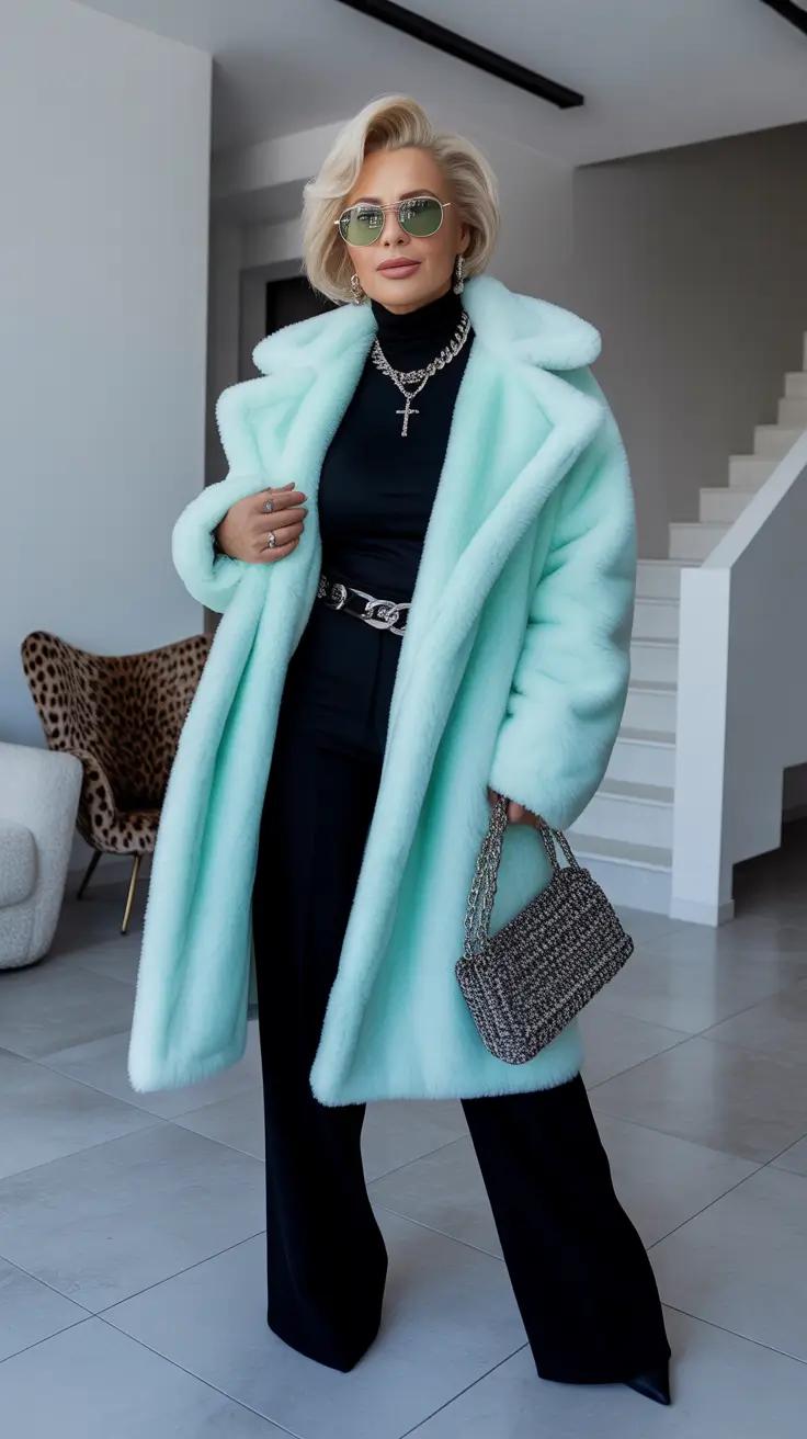 best outfits for women over 40 in 2026 Mint Statement Coat