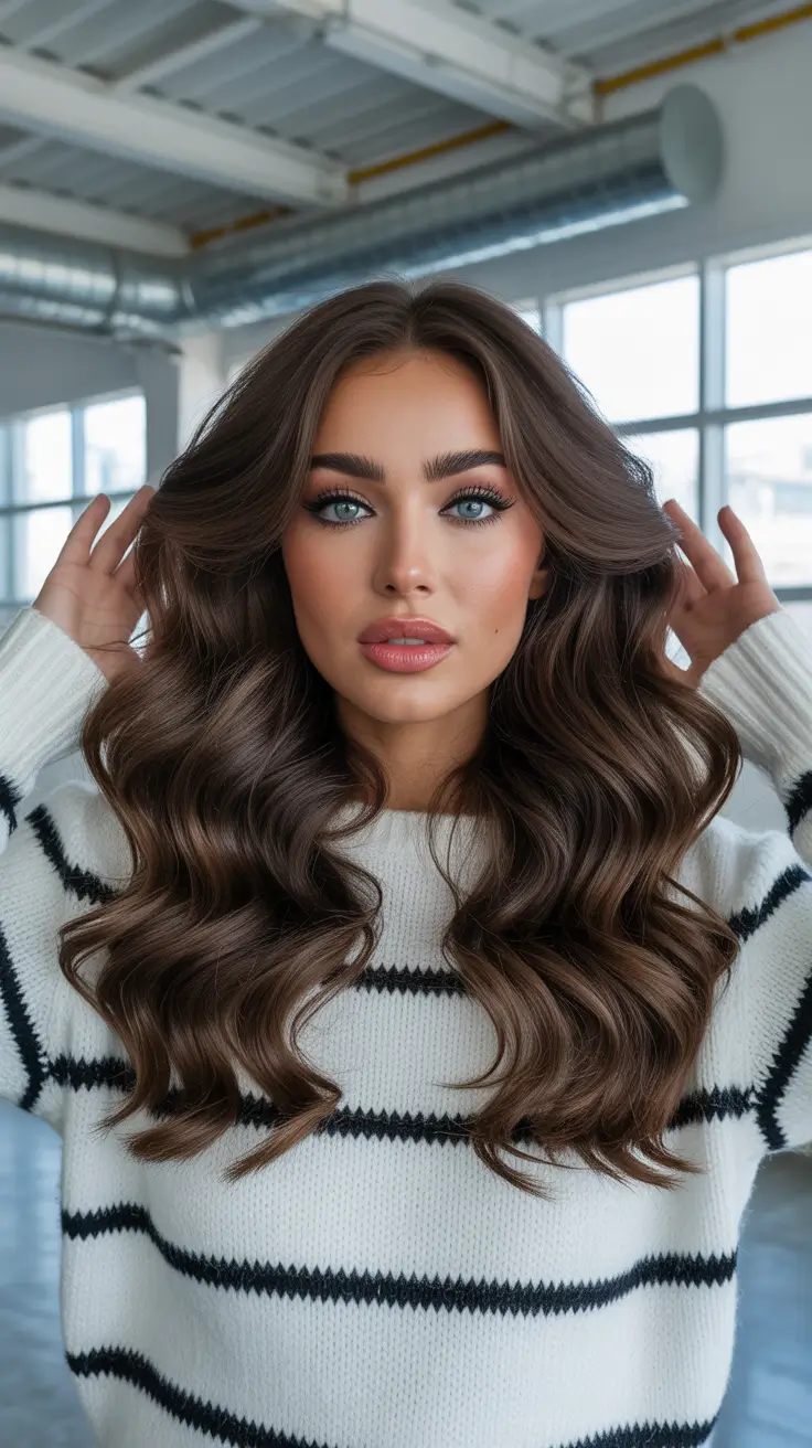 brown hair colors 2026 Honey Tea Waves with Light Bounce