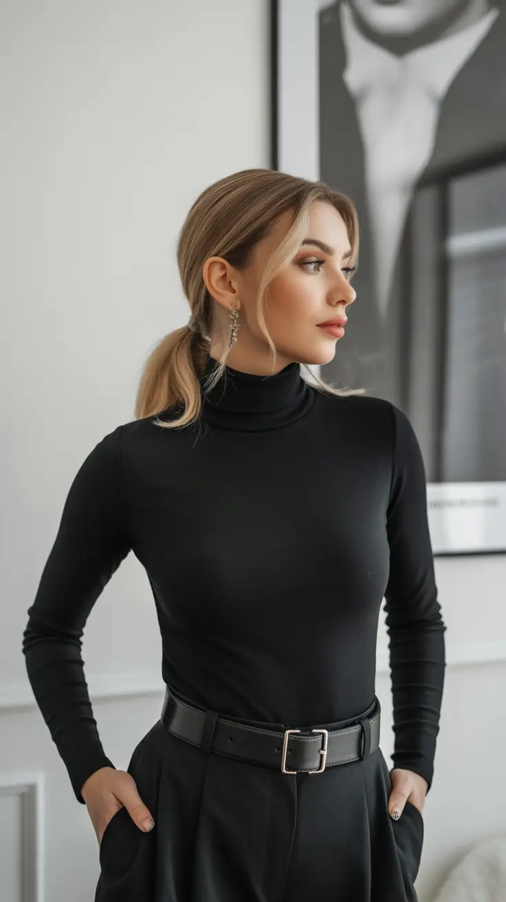 Capsule wardrobe outfits for work 2026 Black Turtleneck Energy