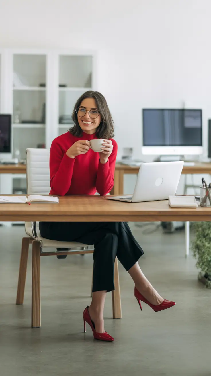 Capsule wardrobe outfits for work 2026 Pop of Power Red