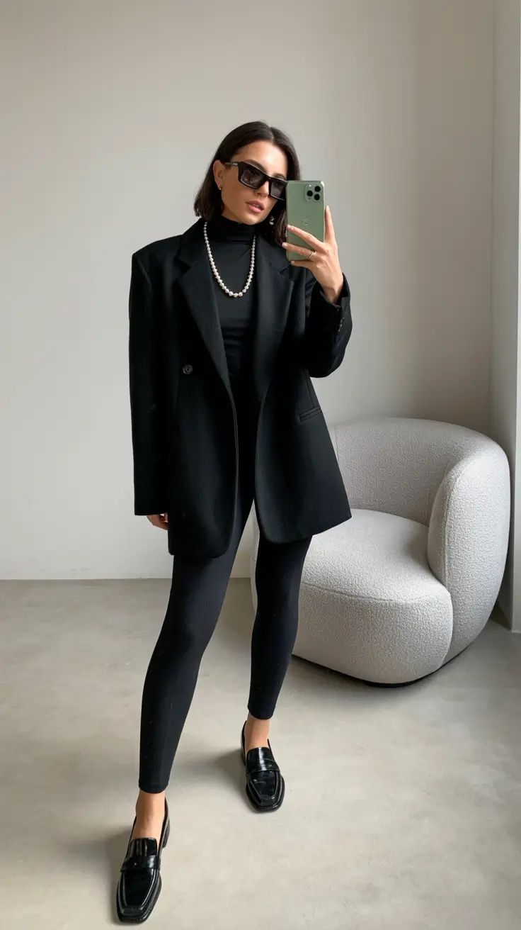 Capsule wardrobe outfits for work 2026 All-Black Modern Minimalism