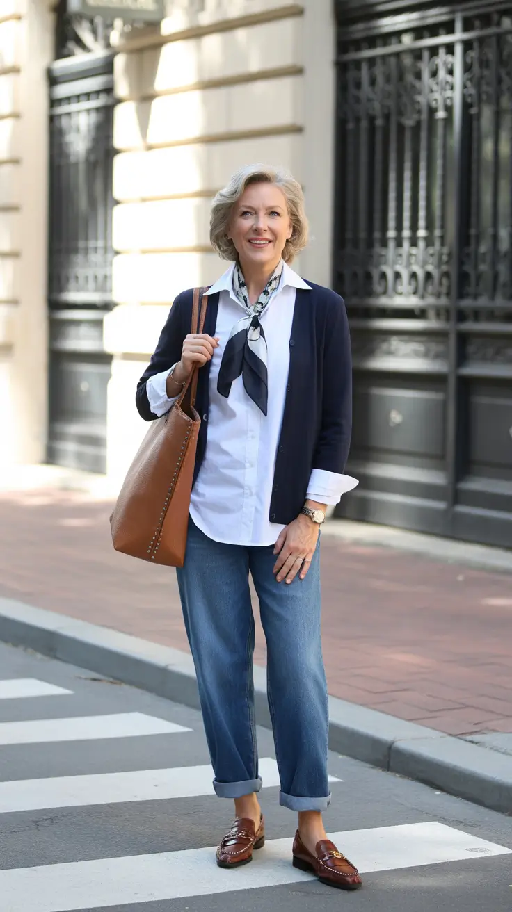 chic outfits for women over 50 in 2026 refined navy and denim ease