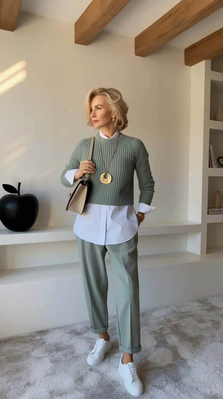 chic outfits for women over 50 in 2026 muted greens and relaxed minimalism