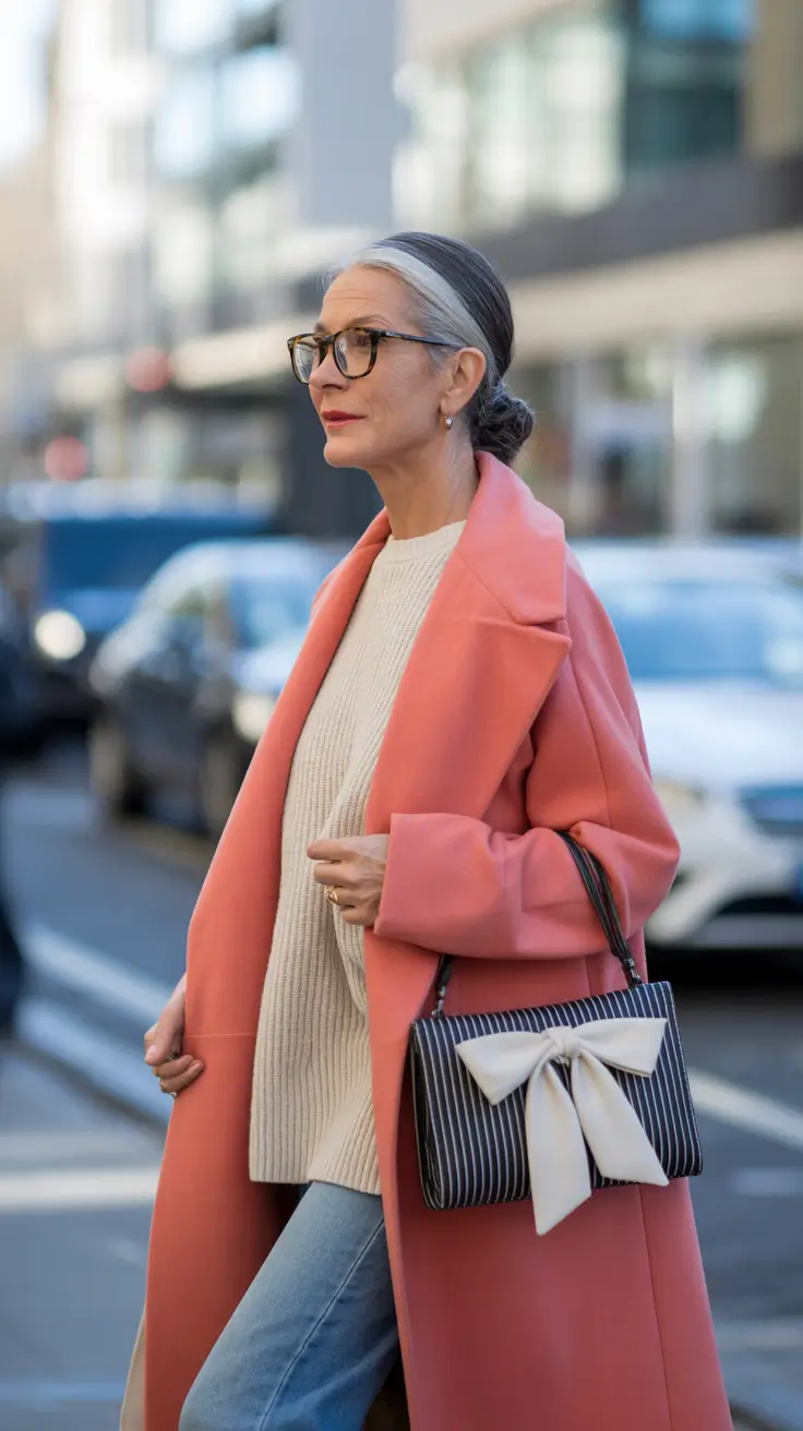 chic outfits for women over 50 in 2026 coral warmth for city days