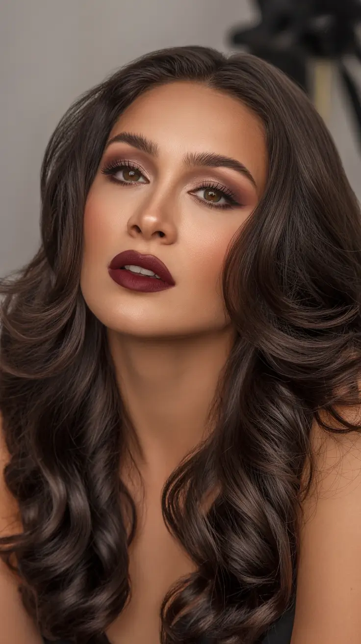 Chocolate brown hair color 2026 with caramel lights Dark Cherry Drama