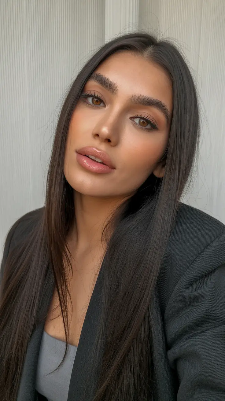 Chocolate brown hair color 2026 with caramel lights Espresso Sleek Perfection