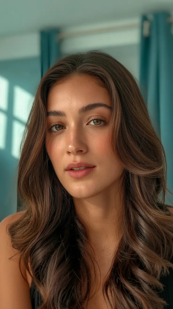 Chocolate brown hair color 2026 with caramel lights Sunlit Mocha Blend