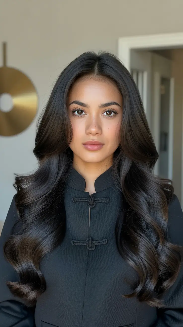 Chocolate brown hair color 2026 with caramel lights Mirror Gloss Brunette