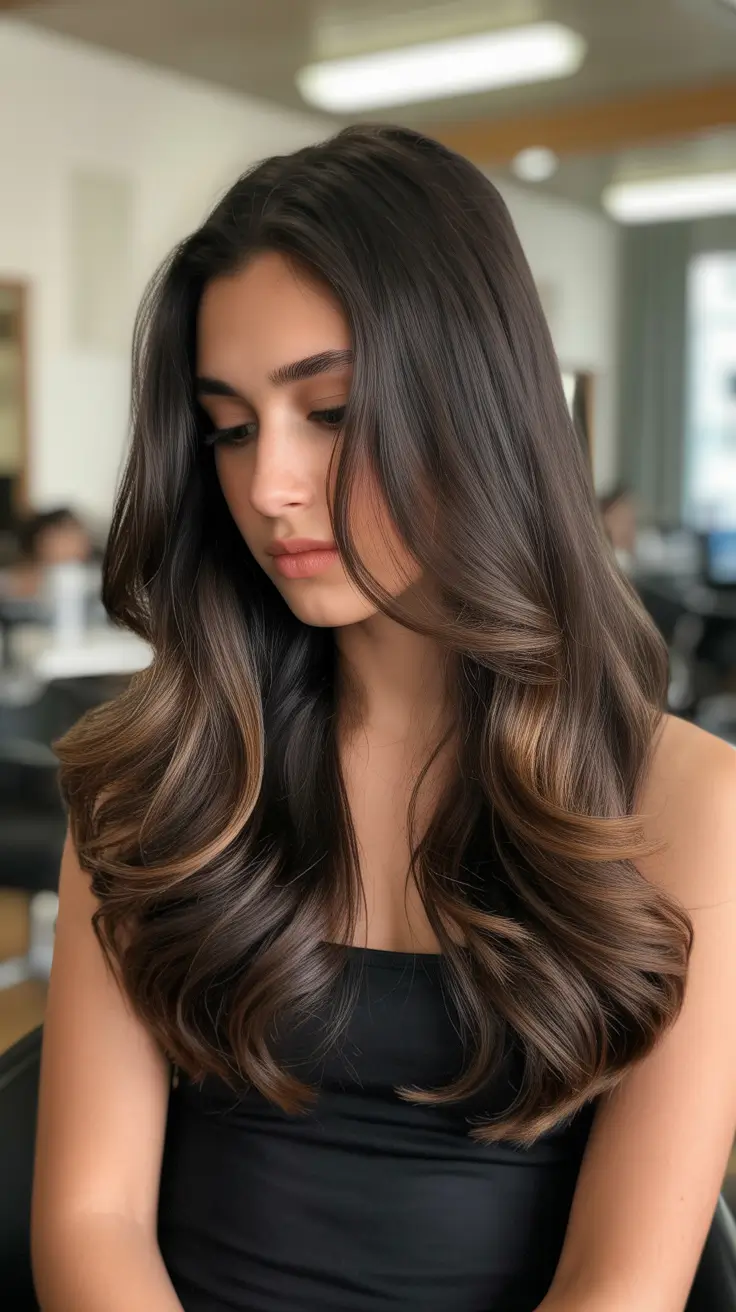 Cool dark brown hair color 2026 Cool Brunette With Sunlit Accents