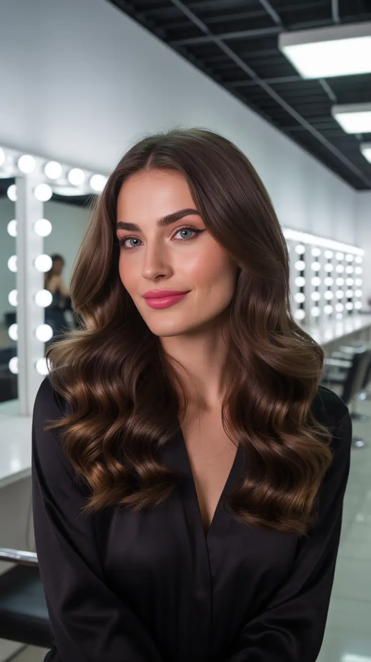 Cool dark brown hair color 2026 Classic Hollywood Brunette With Dimensional Shine