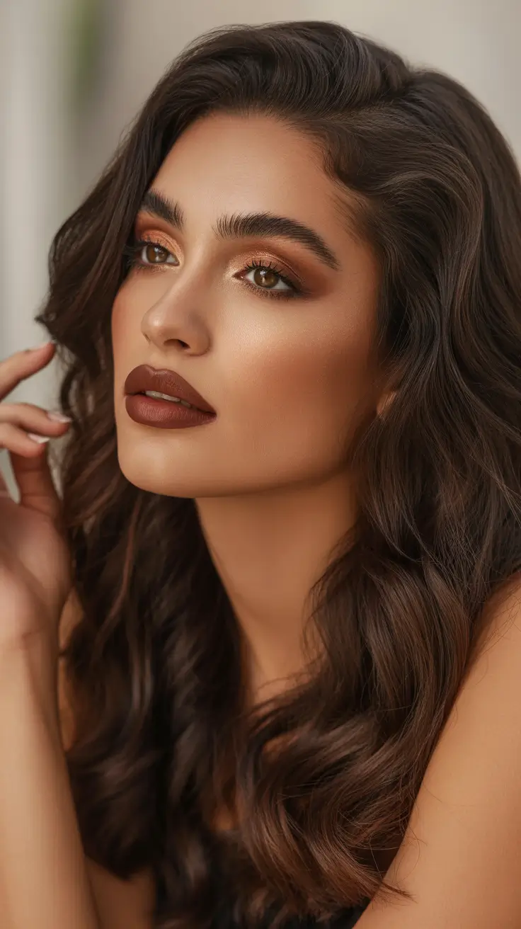 Cool dark brown hair color 2026 Golden-Cool Brunette With Fall Dimension