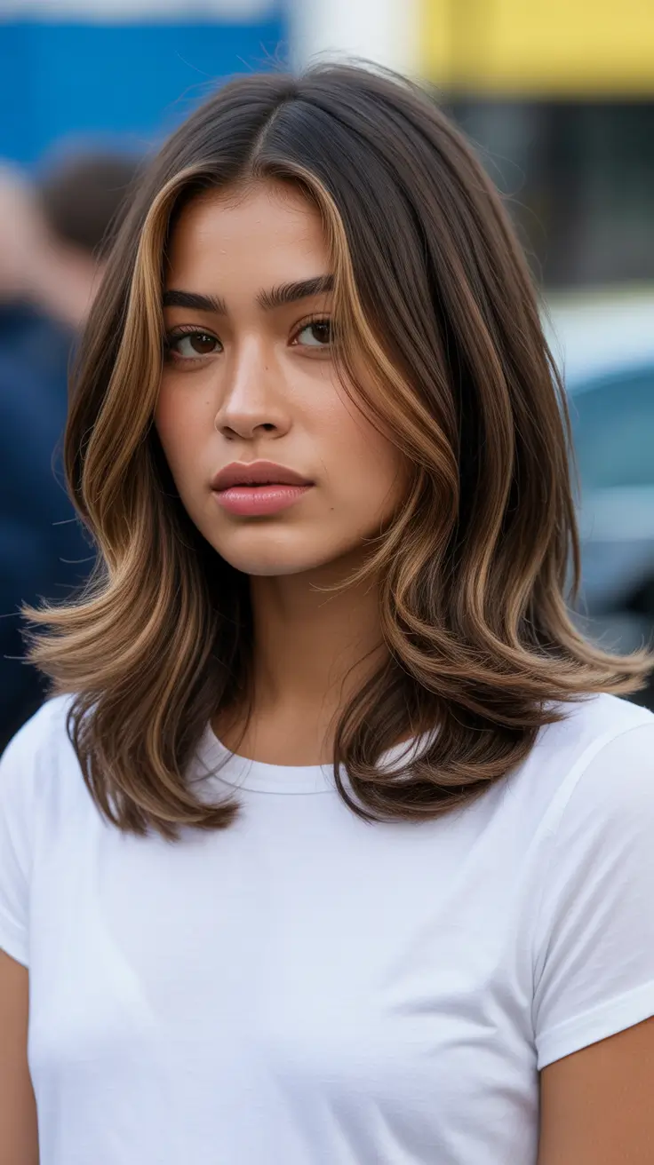 cool hair color for brown skin 2026 Mid-Length Bronde Perfection