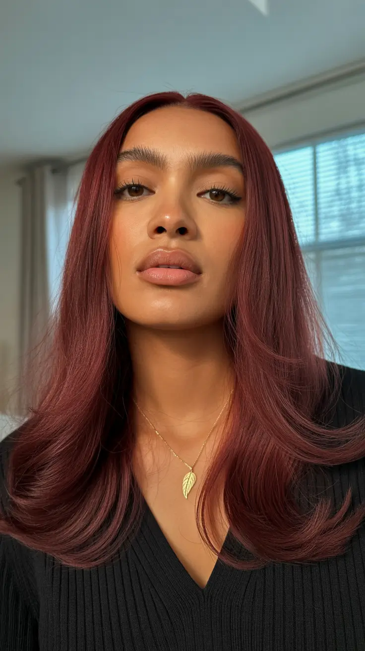 cool hair color for brown skin 2026 Rich Mahogany Shine