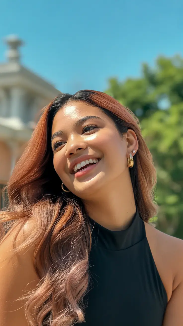 cool hair color for brown skin 2026 Sunlit Caramel Glow