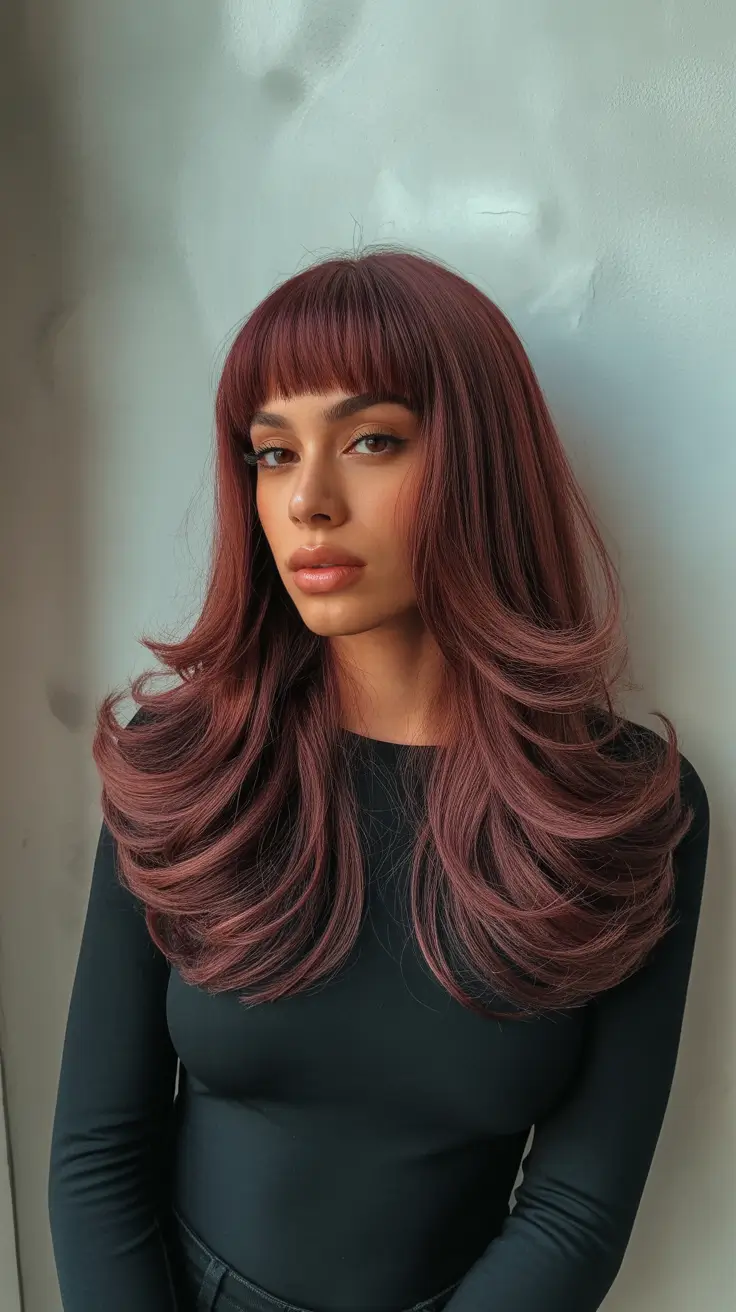 cool hair color for brown skin 2026 Layered Mauve Elegance
