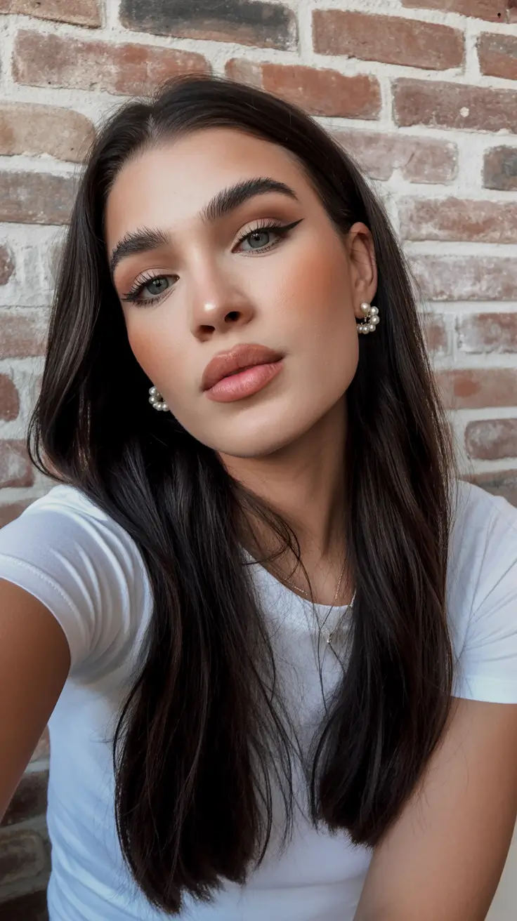 Cool-tone brunette hair color 2026 Sleek Dark Brunette with Pearl Finish