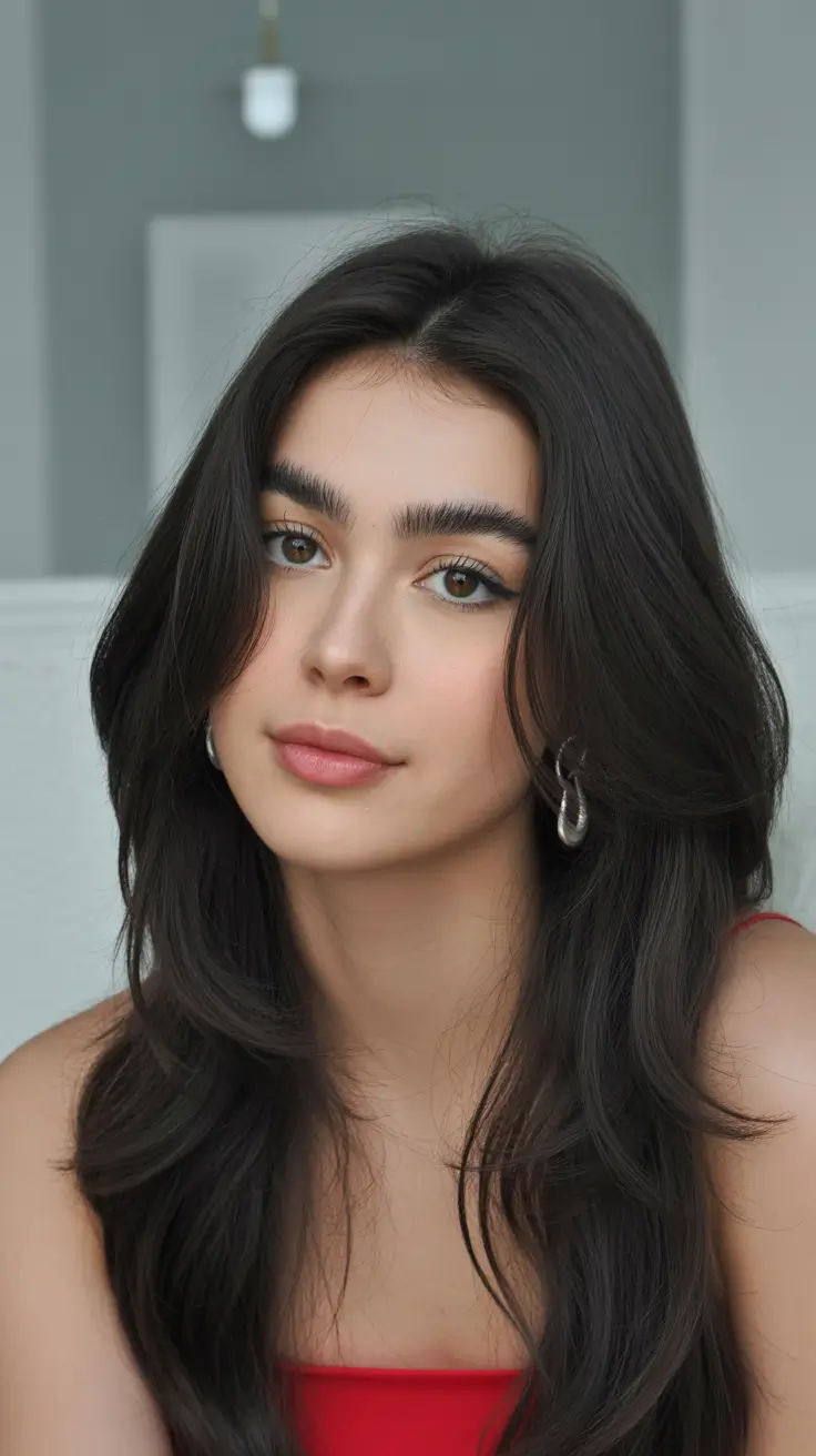 Cool-tone brunette hair color 2026 Deep Neutral Brunette with Tousled Layers