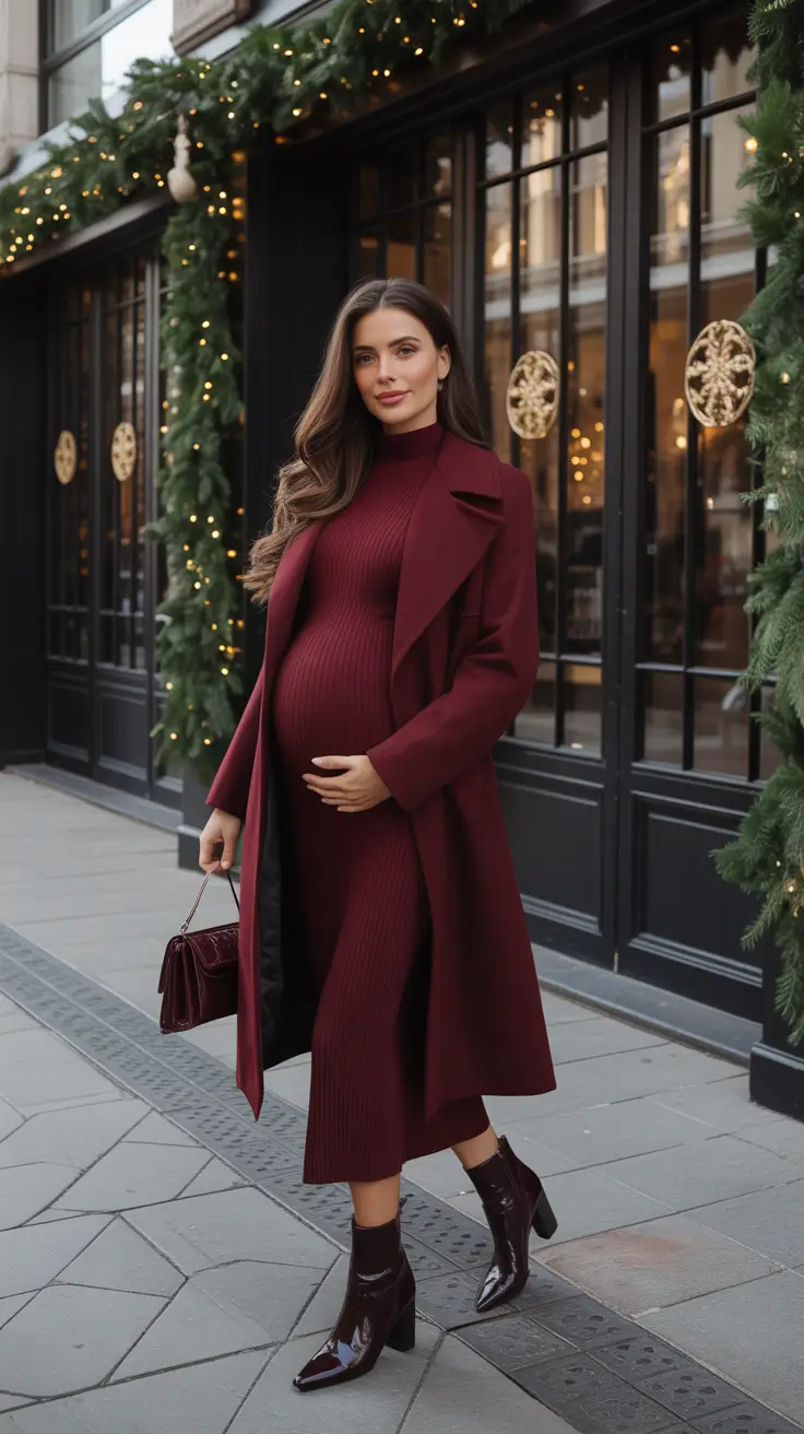 Cute pregnancy outfits 2026 Deep Wine Elegance