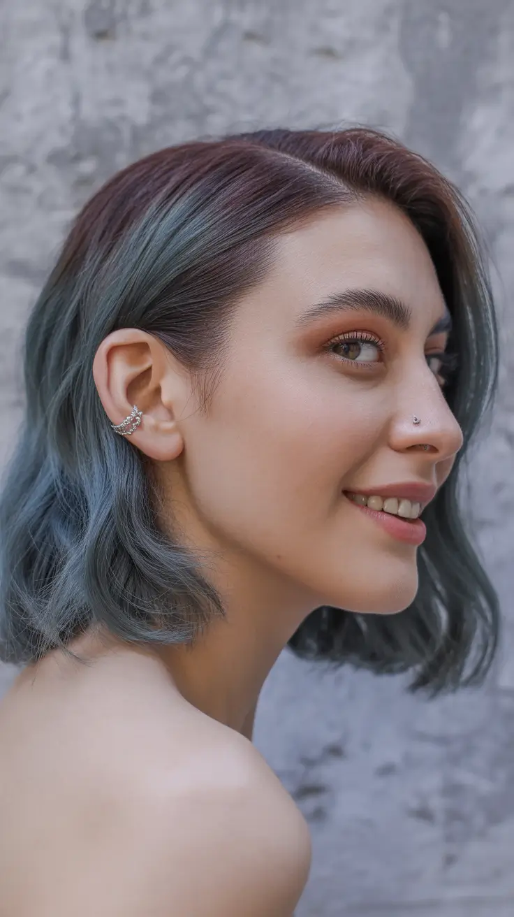 Effortless hair color ideas 2026 Muted Teal Short Waves