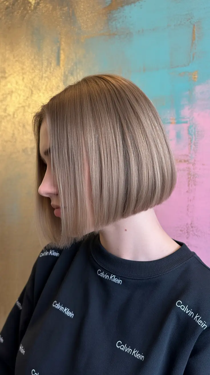 Modern bob haircut styles 2026 Cool Ash Brown Bob with Precision Lines