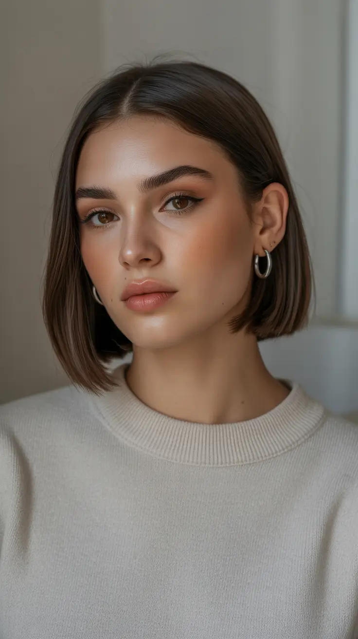 Modern bob haircut styles 2026 Soft Natural Brown Bob with Subtle Shine