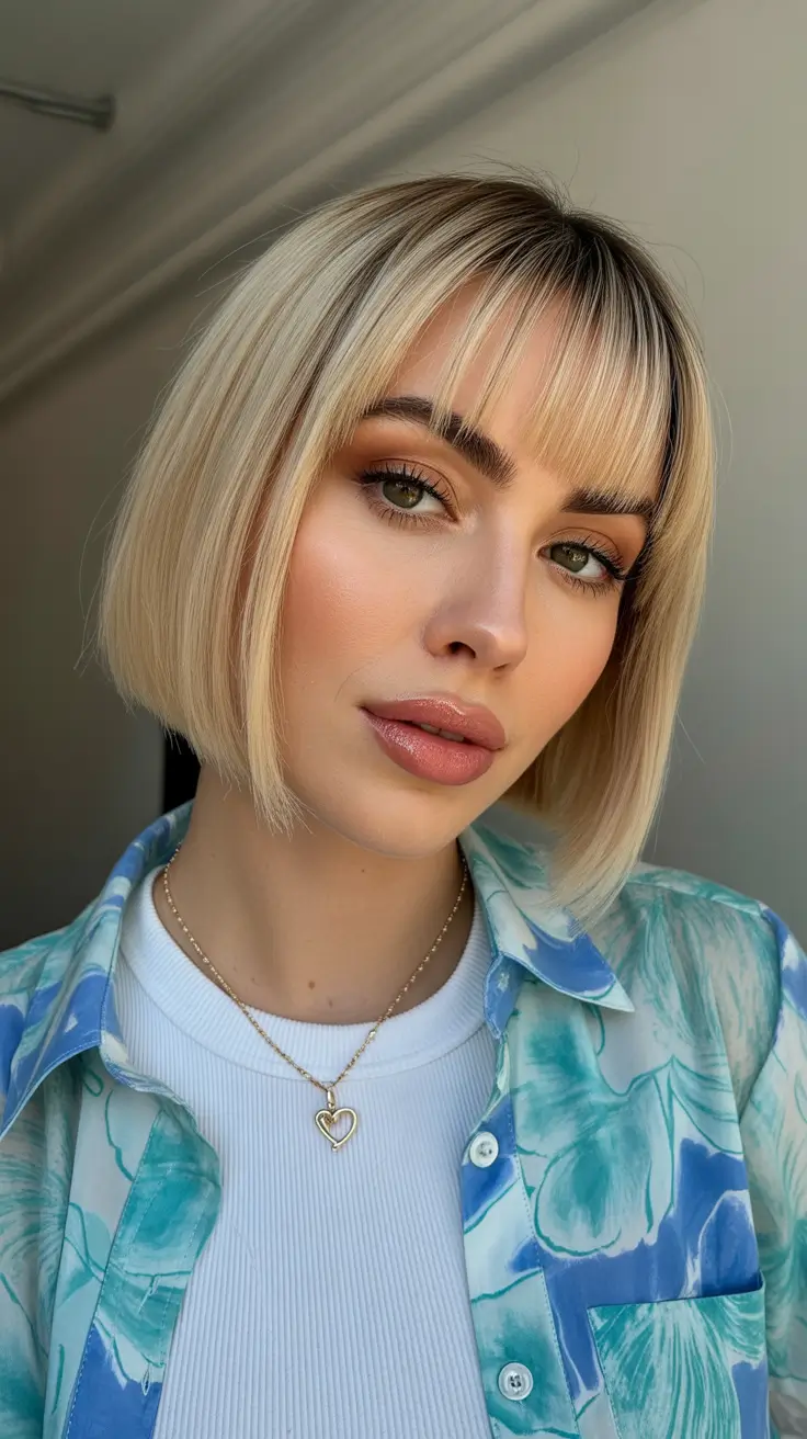 Modern bob haircut styles 2026 Blonde Bob with Curtain Bangs and Soft Dimension