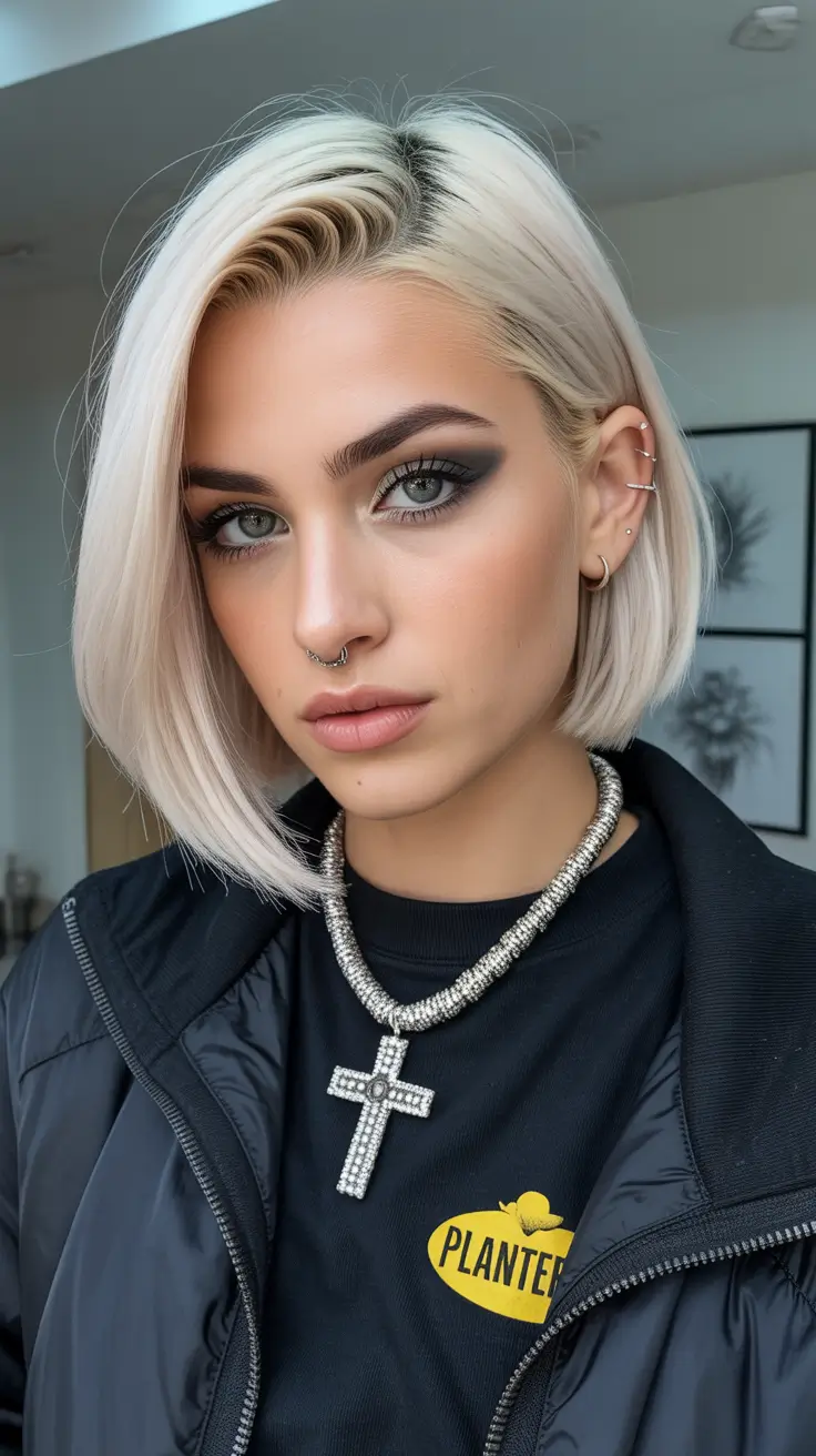 Modern bob haircut styles 2026 Punk-Chic Platinum Bob with an Attitude