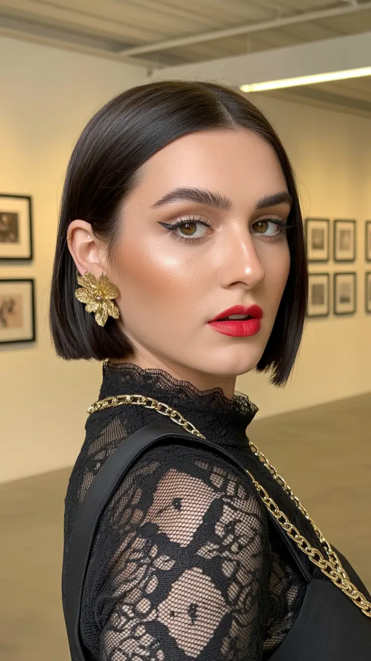 Modern bob haircut styles 2026 Luxury Gothic Bob with Sleek Drama