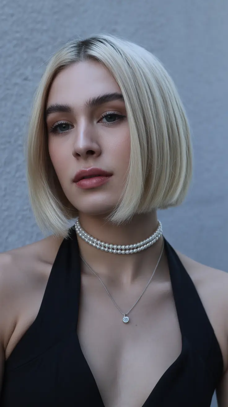Modern bob haircut styles 2026 Platinum Italian Bob with Pearly Shine